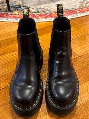 Dr. Martens Black Chelsea Boots with Yellow Stitching, women’s size 7